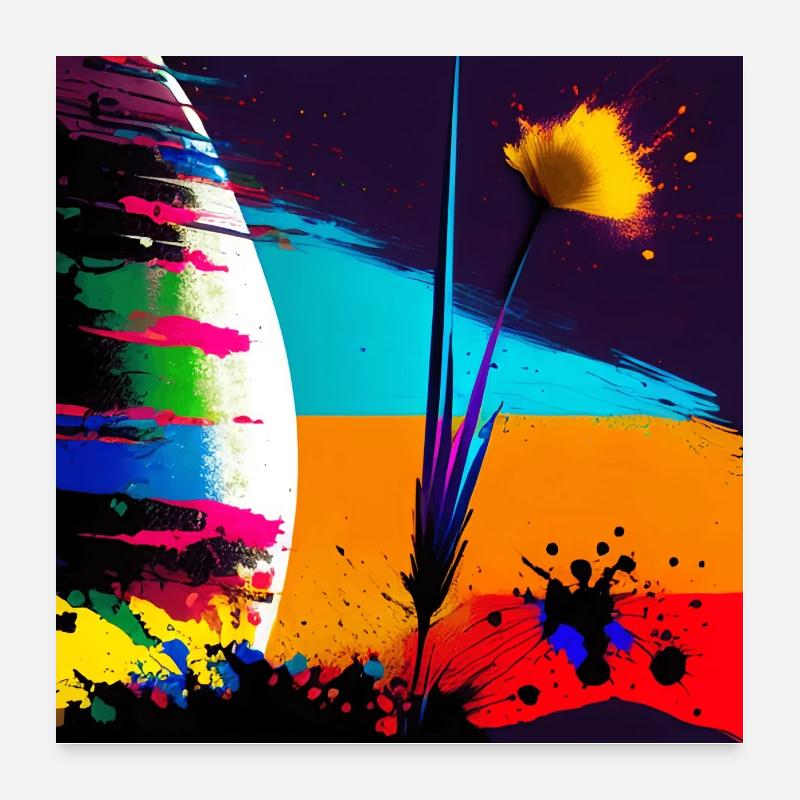 Abstrakte Blumen, Farbspritzer Poster 60x60 cm