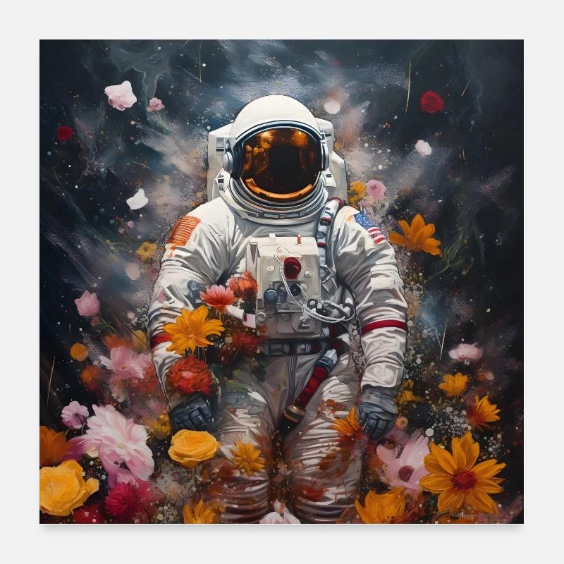 L’astronaute fleurit Infinity Poster 60 x 60 cm