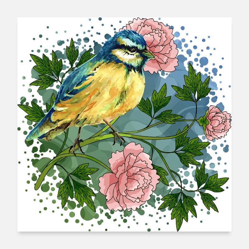 Bunter Vogel Poster 60x60 cm