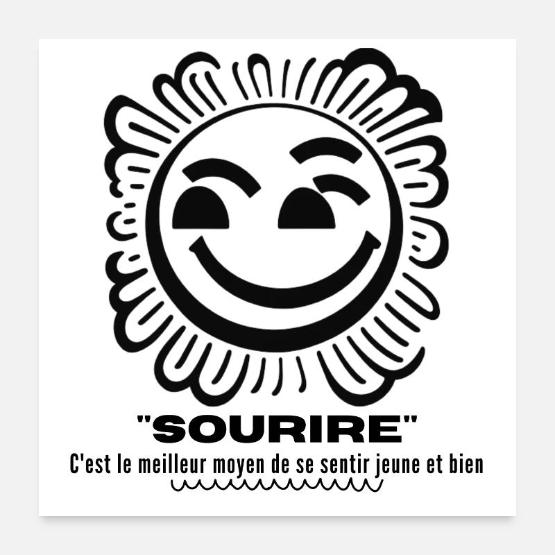 Illustration d'un Sourire Joyeux noir et blanc Poster 60 x 60 cm