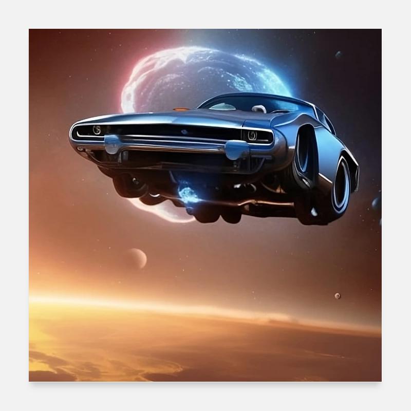 Car flies in space Poster 24" x 24" (60x60 cm)