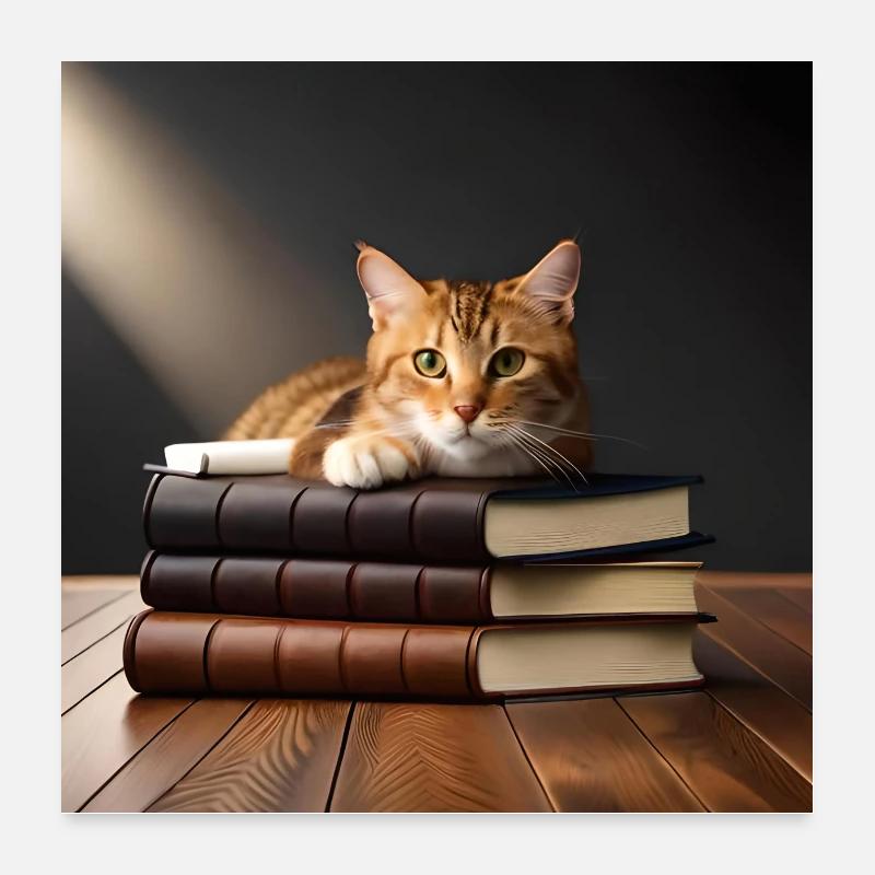 Affiche de la bibliothèque Cat on Books Poster 60 x 60 cm