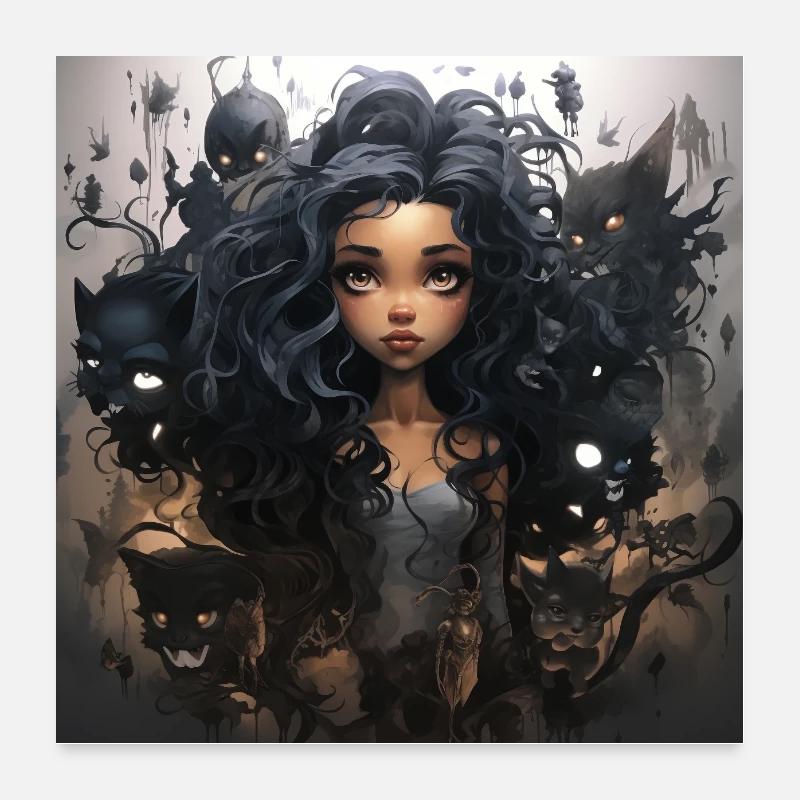 Comic-Mädchen - Poster 60x60 cm - Weiß