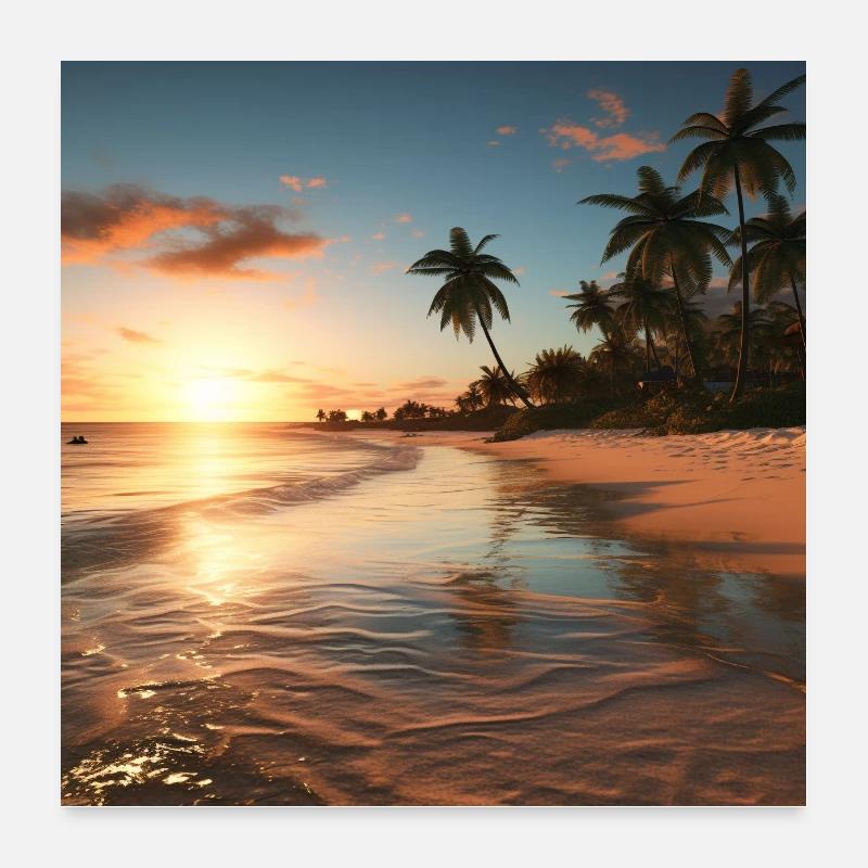 Coucher de soleil solitaire sur la plage Poster 60 x 60 cm
