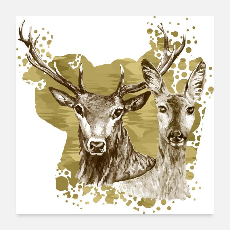 Cerfs et biche Poster 60 x 60 cm