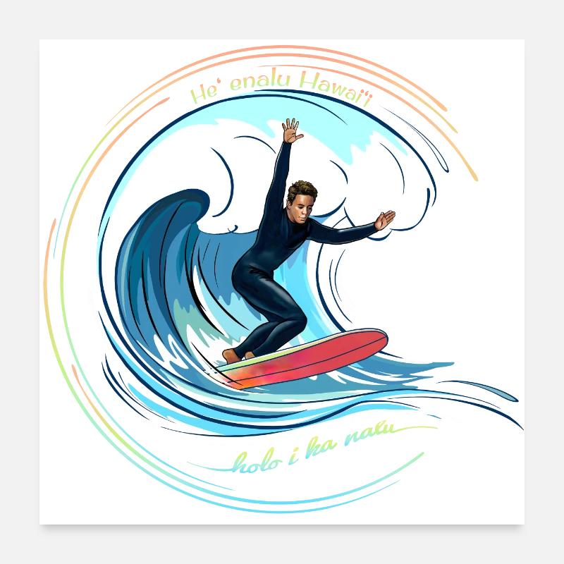Surfen Hawaiian - Poster 60x60 cm - Weiß