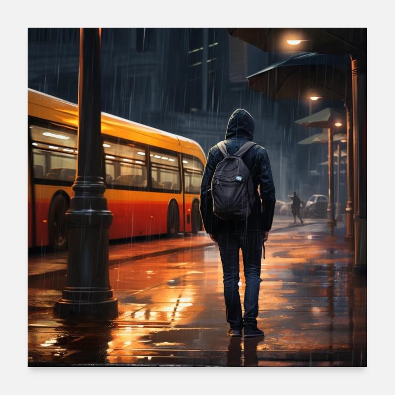Warten im Regen. Poster 60x60 cm