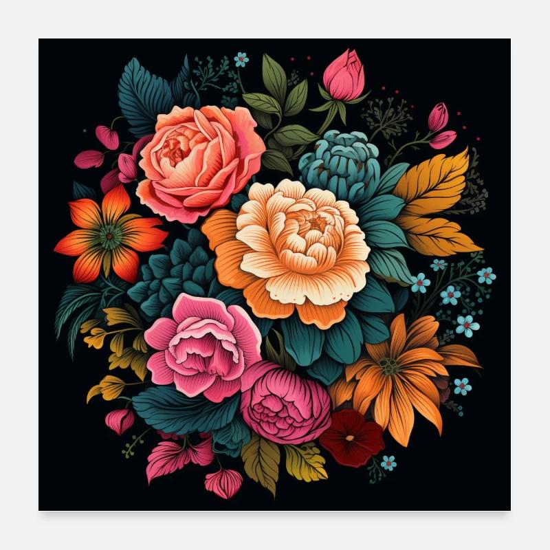 Poster des fleurs psychédéliques. Poster 60 x 60 cm