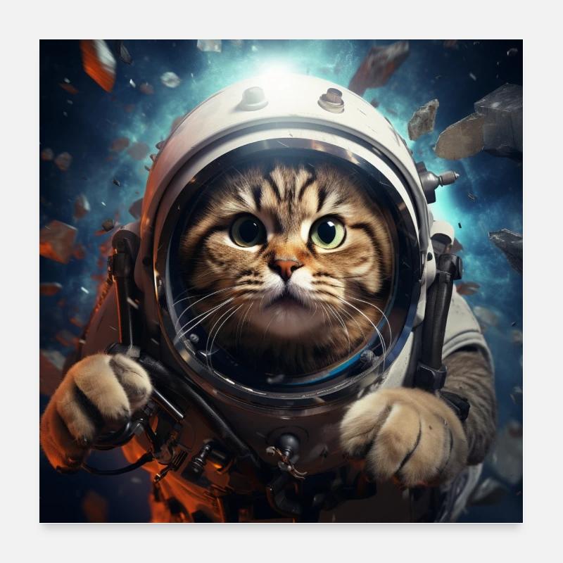 Affiche du chat dans l’espace - Poster 60 x 60 cm - blanc