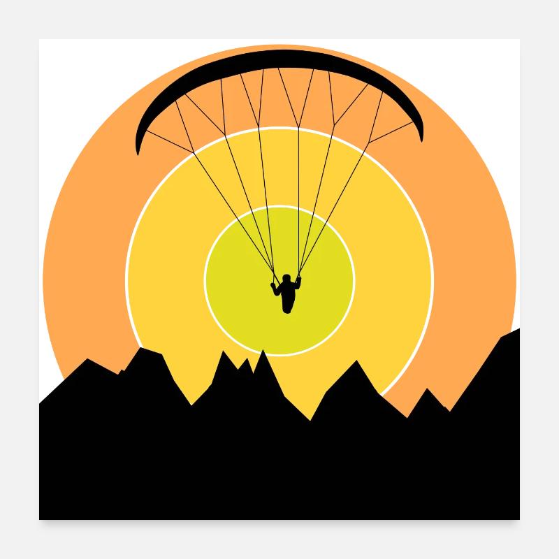 Gleitschirmflieger im Sonnenuntergang Poster 60x60 cm