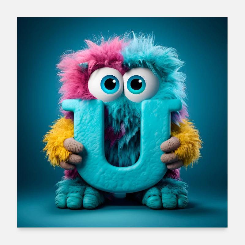 Affiche monstre mignonne et mignonne Alphabet Letter U Poster 60 x 60 cm
