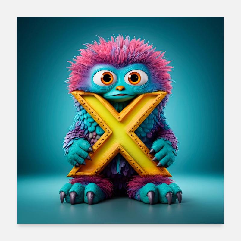 Affiche monstre mignonne et mignonne Alphabet Letter X Poster 60 x 60 cm