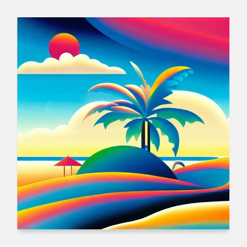 Coucher de soleil sur la plage dans le style des années 80 Poster 60 x 60 cm