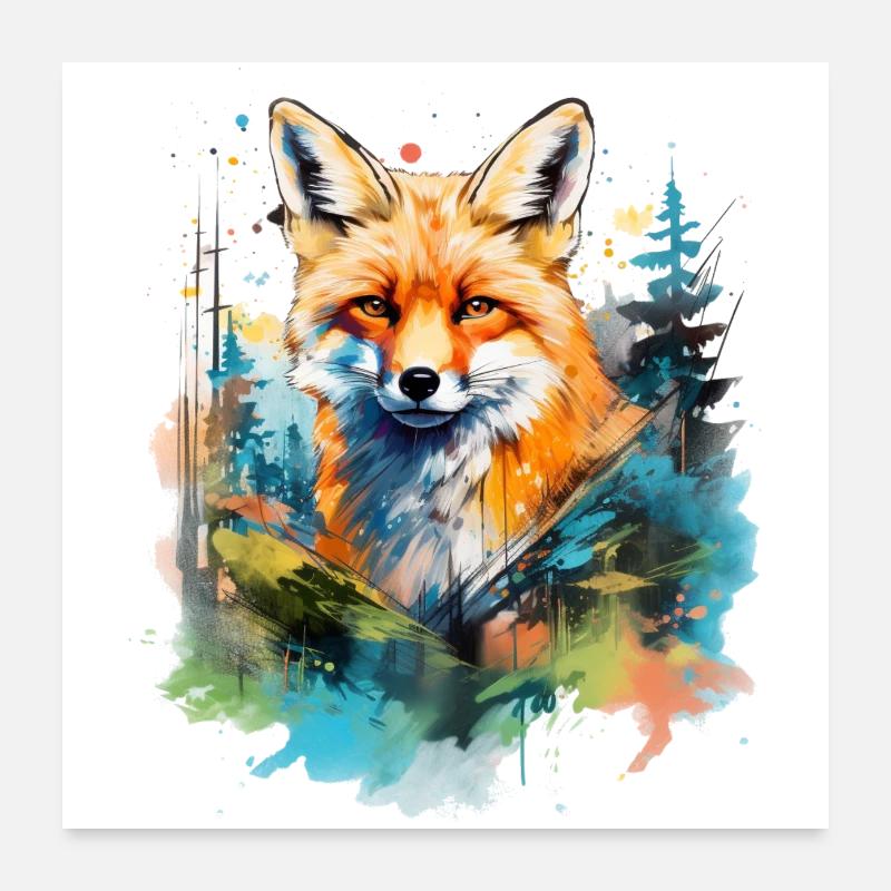 Rotfuchs, Aquarellfuchs Poster 60x60 cm