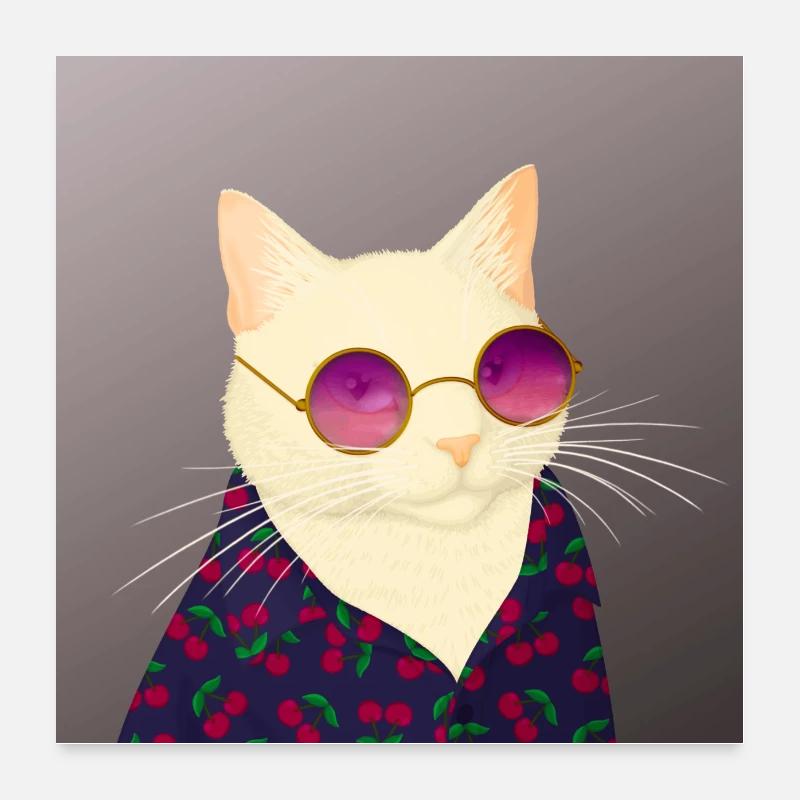 Cherry Cupcake - White cat dressed in kawaii style Poster 24" x 24" (60x60 cm)