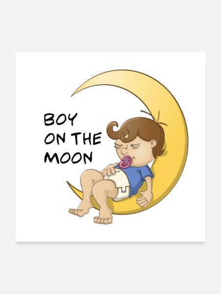 Bébé garçon endormi sur le croissant de lune - Poster 60 x 60 cm - blanc - Devant