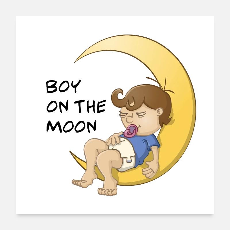 Bébé garçon endormi sur le croissant de lune - Poster 60 x 60 cm - blanc
