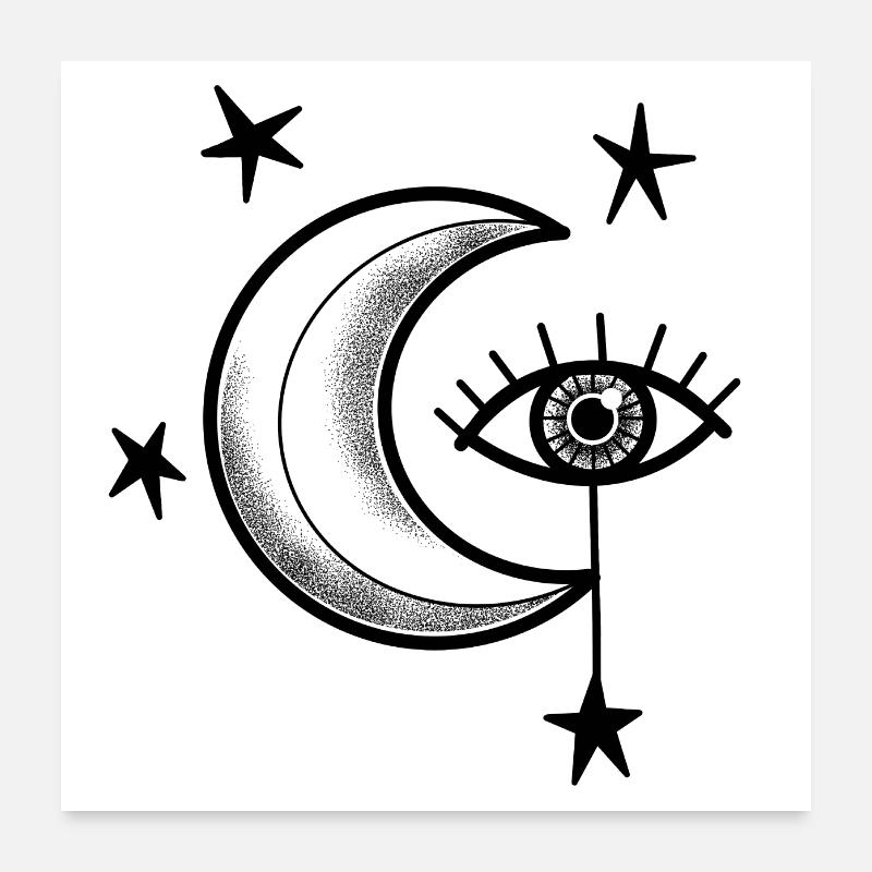 Tat style Witchy Boho Oeil Et Lune Étoiles Poster 60 x 60 cm