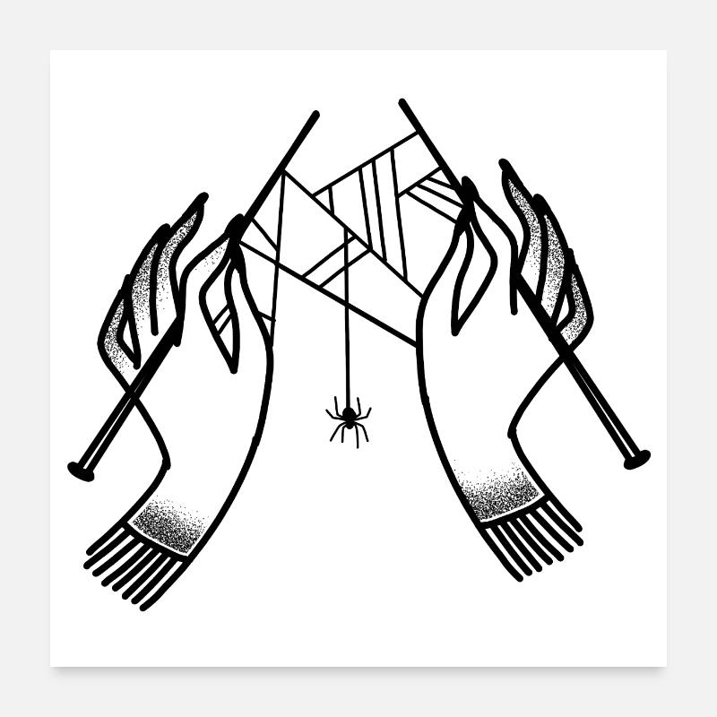 Witchcore Boho Hände Spinnennetze stricken Poster 60x60 cm