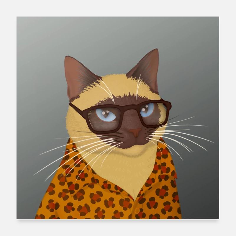 Leo Skunk - Siamese cat with nerd glasses Poster 24" x 24" (60x60 cm)