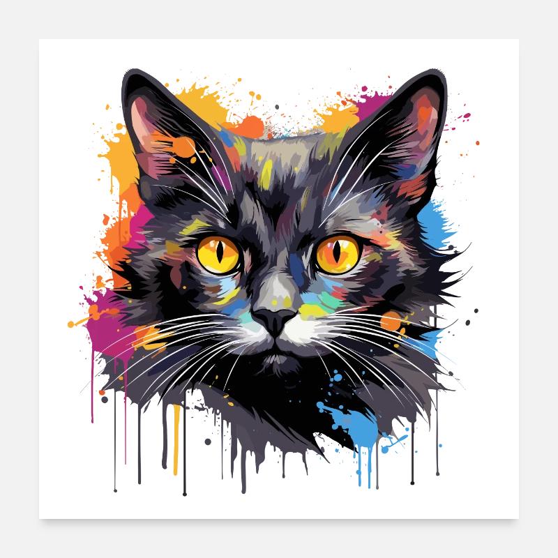 chat noir - Poster 60 x 60 cm - blanc