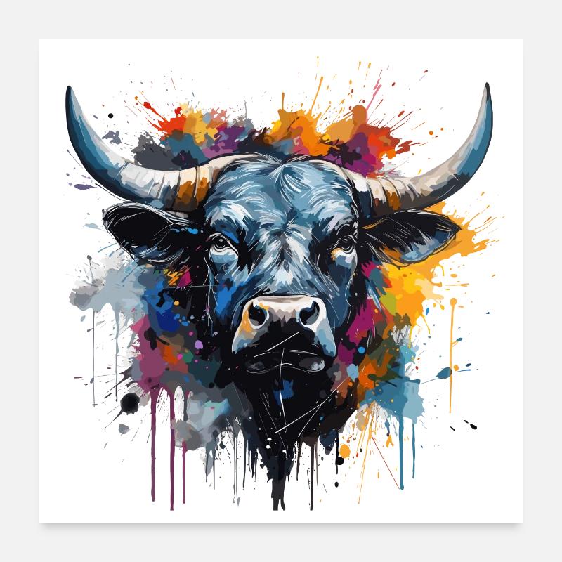 Kampfkuh, Schweizer Walliser Herdenskuh - Poster 60x60 cm - Weiß