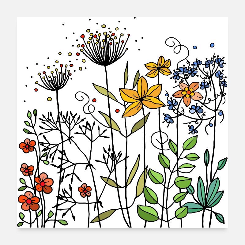 Blumen - Poster 60x60 cm - Weiß