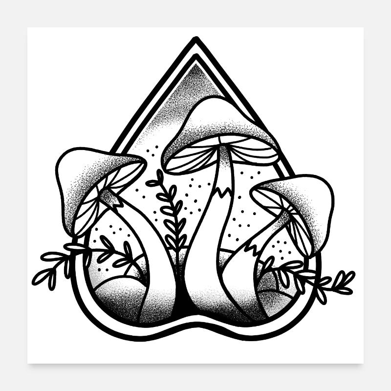 Witchcore Ouija pointer With Three Mushrooms Poster 24" x 24" (60x60 cm)