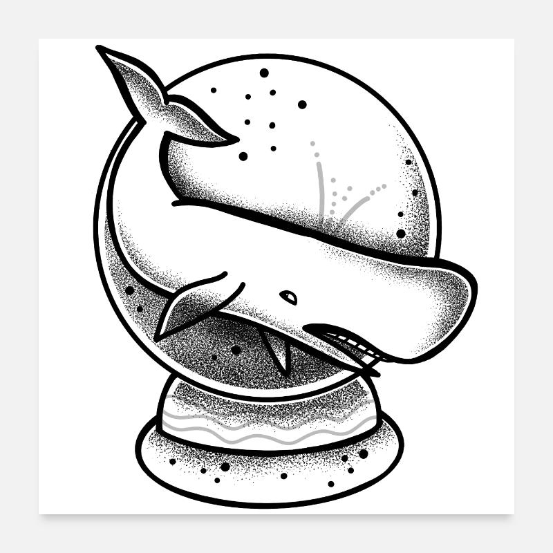 Tattoo Blauwal auf einer Schneekugel Poster 60x60 cm
