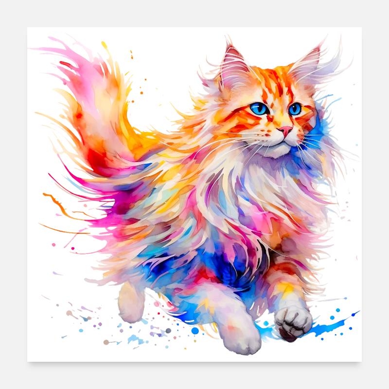 chat long poil, maine coon en couleurs Poster 60 x 60 cm