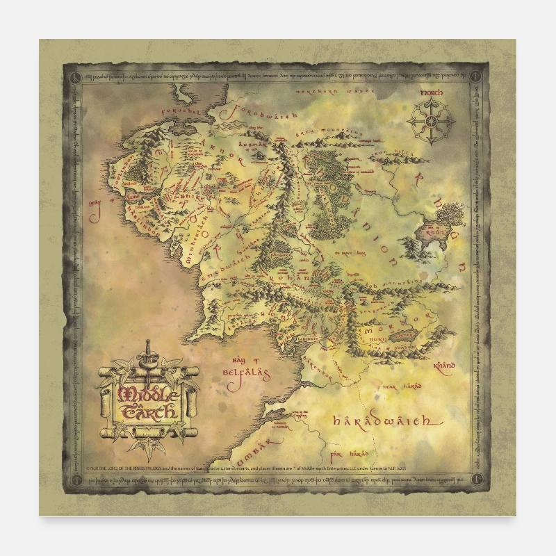 Der Herr Der Ringe Die Karte Von Mittelerde Poster 60x60 cm