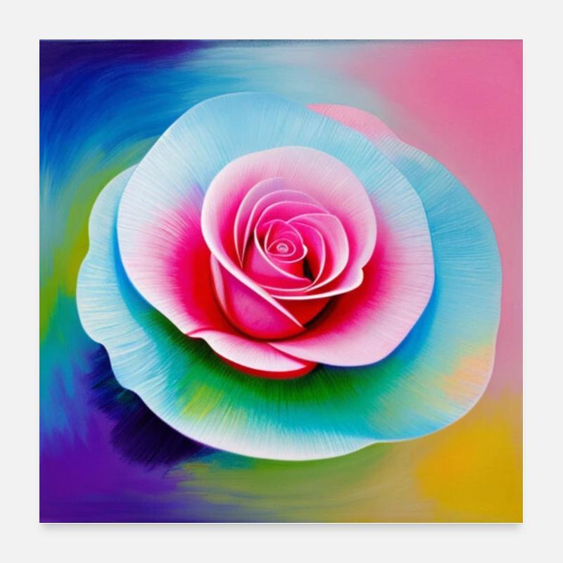Peinture d'une rose aux couleurs dynamiques Poster 60 x 60 cm