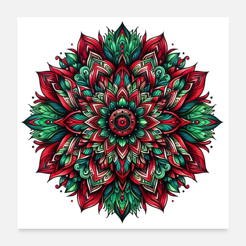 Mandala Harmony green red Poster 24" x 24" (60x60 cm)