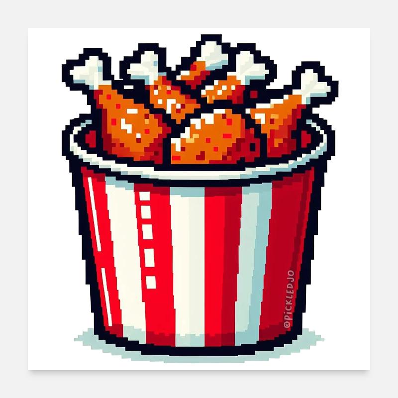 Pixel Art - Eimer mit gebratenem Hühnchen Poster 60x60 cm
