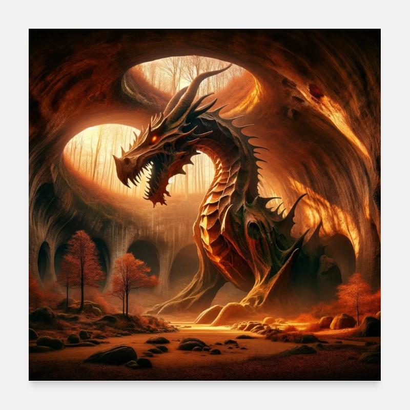 Drache in der Höhle Poster Poster 60x60 cm
