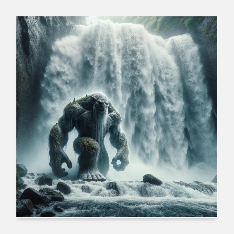 Troll im Wasserfall Poster 60x60 cm