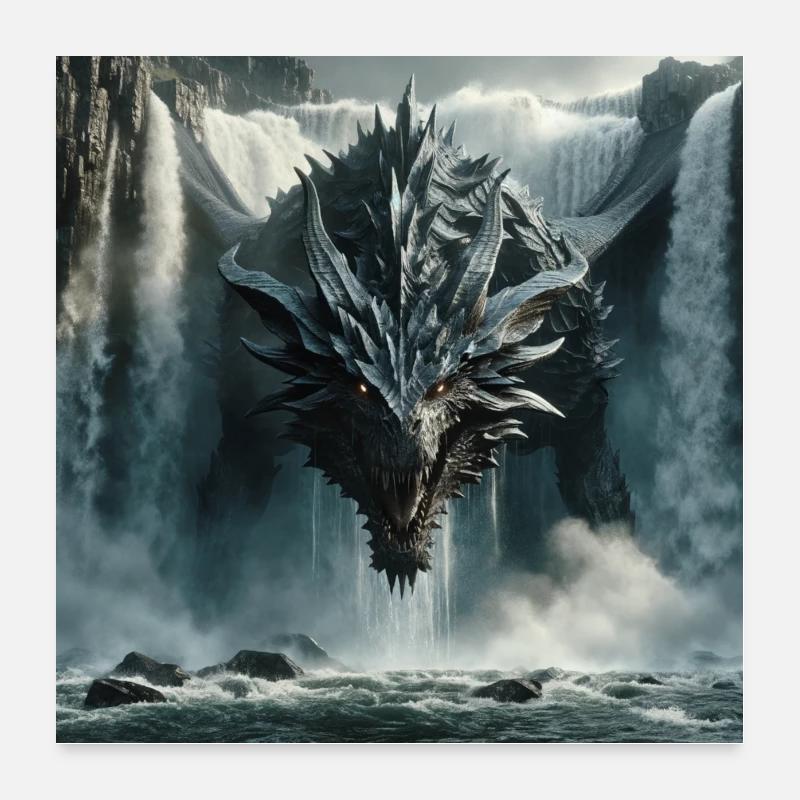Dragon dans la cascade Poster 60 x 60 cm