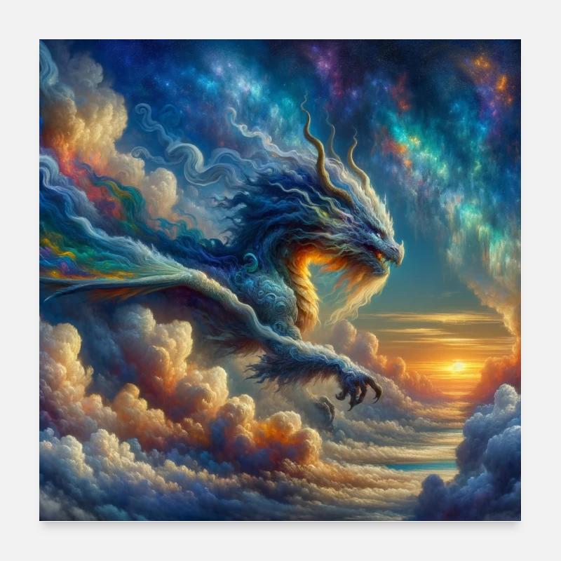 Affiche Dragon dans les nuages Poster 60 x 60 cm