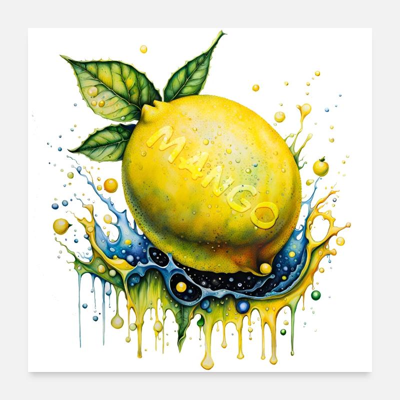 Lemon Mango Poster - Poster 60x60 cm - Weiß