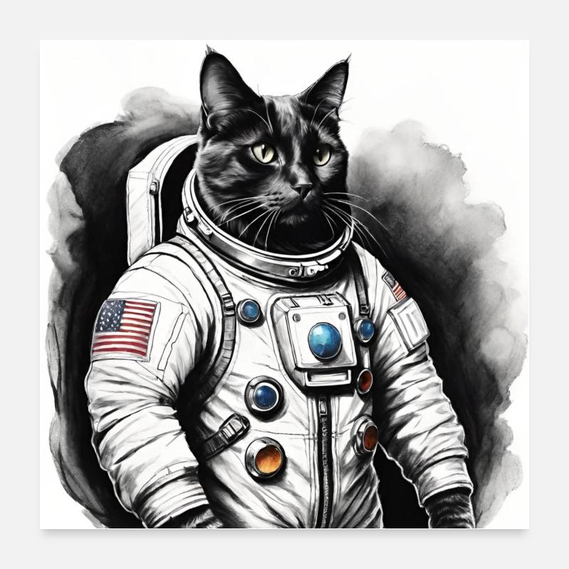 Chat astronaute noir Poster 60 x 60 cm