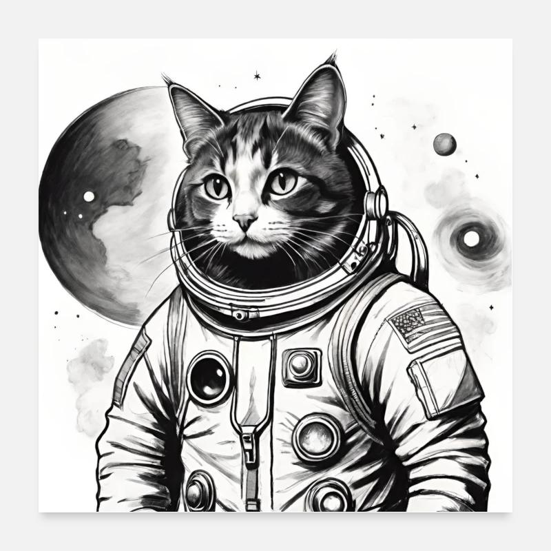 Katze im Weltraum - Poster 60x60 cm - Weiß