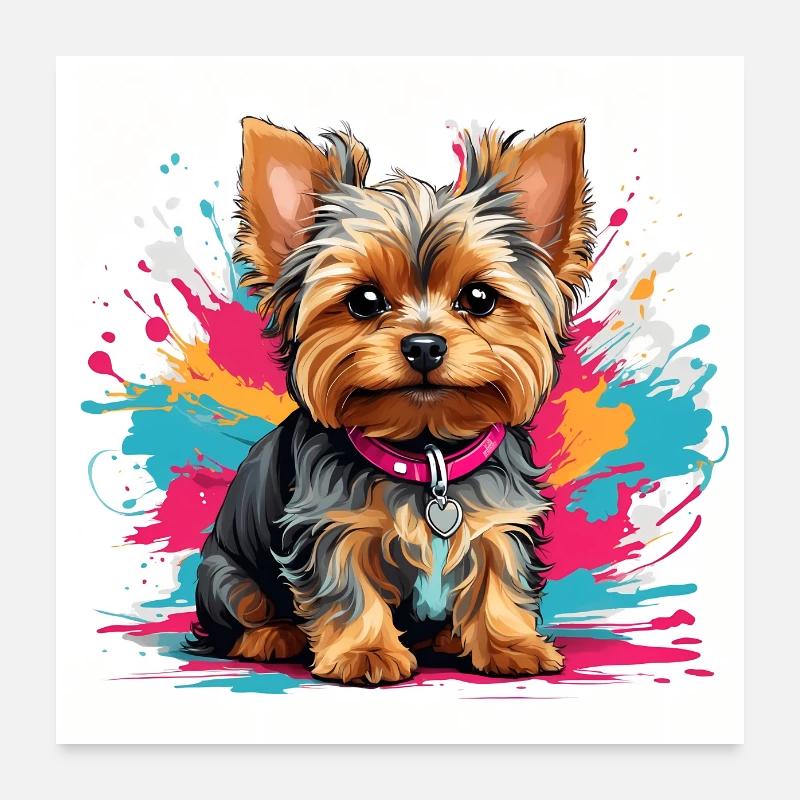 Süsser Yorkie Yorkshire Terrier mit Farbklecksen Poster 60x60 cm