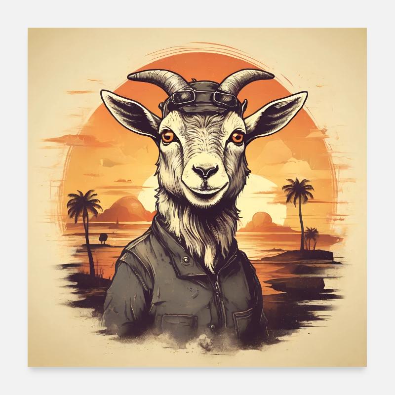 Portrait de chèvre de chèvre dans le désert avec des palmiers Poster 60 x 60 cm