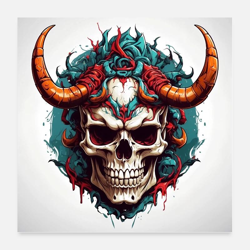 Skull mit Hörnern Poster 60x60 cm