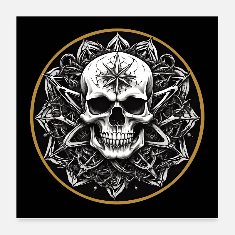 Crâne orné noir et blanc dans le style gothique Poster 60 x 60 cm