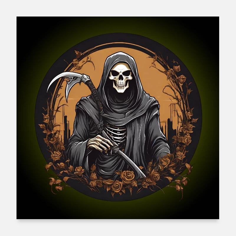 Düsterer Sensenmann Reaper Skelett mit Sense Poster 60x60 cm