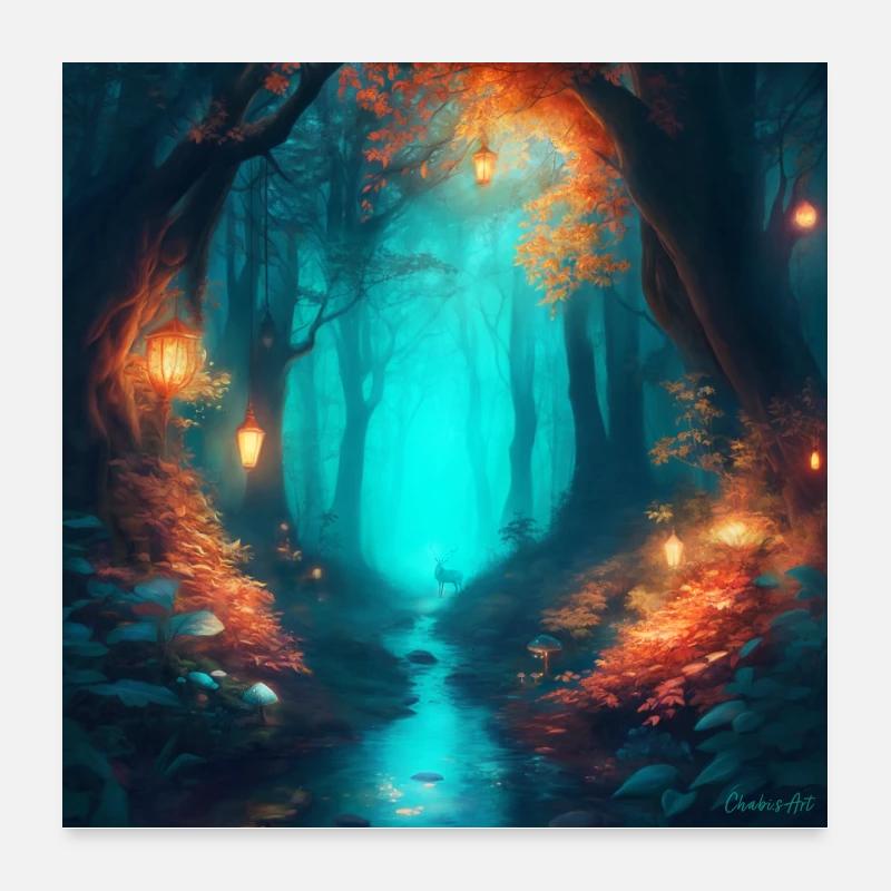 Forest Landscape Magic Fantasy Poster 24" x 24" (60x60 cm)