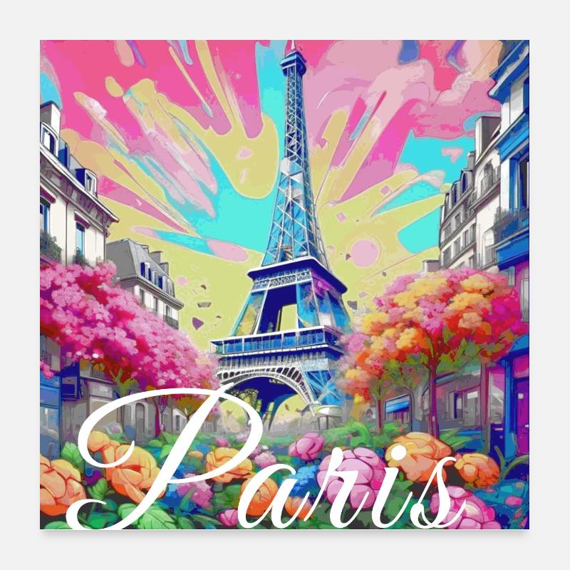 Paris, affiche, printemps, fleurs, Tour Eiffel Poster 60 x 60 cm