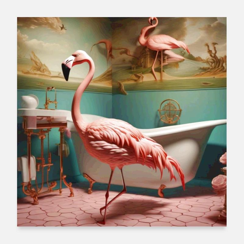 Flamingo,retro,flamingo in the bathroom,vintage Poster 24" x 24" (60x60 cm)