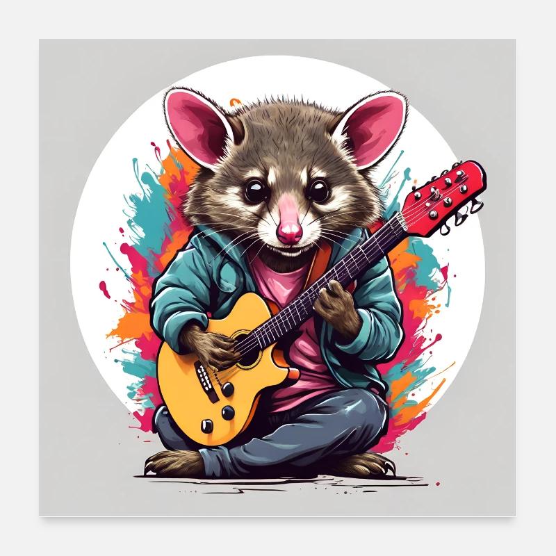 Poster Cool Oppossum Playing Guitar Poster 24" x 24" (60x60 cm)